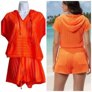 Club Z Collection Orange Open Knit Hooded Short Set Size XL